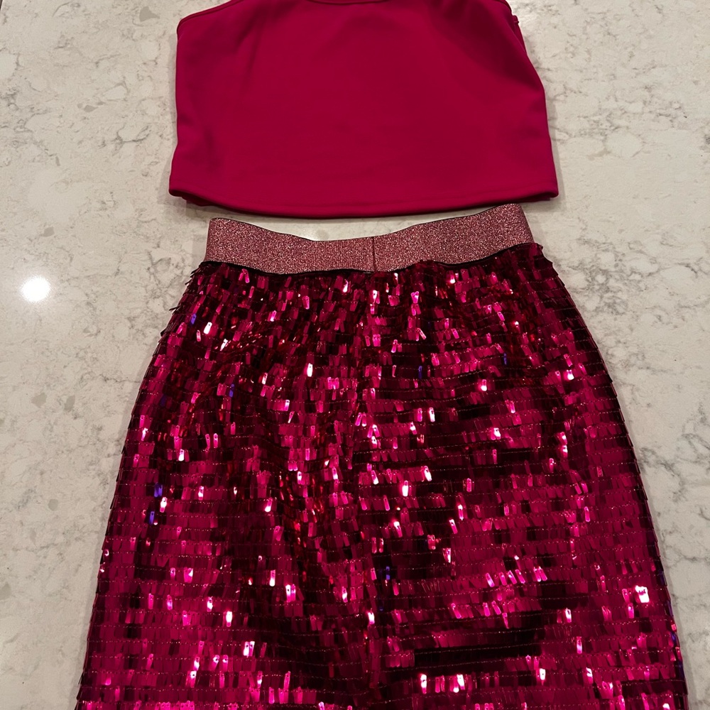 SHEIN Fuchsia Sequin Skirt Set